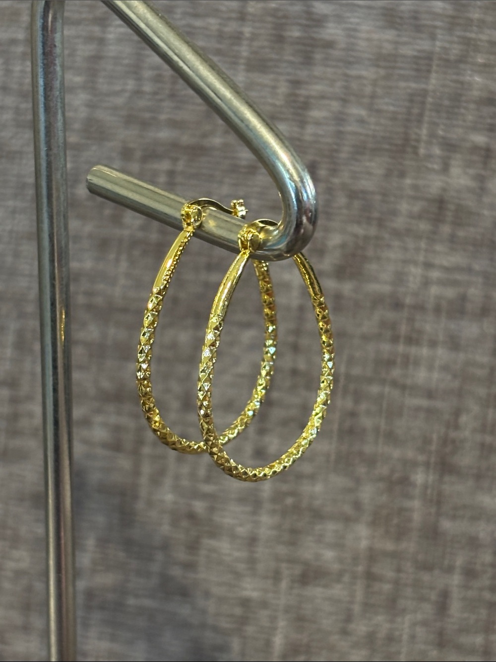 Gold Textured Hoop Earrings - Women Jewelry